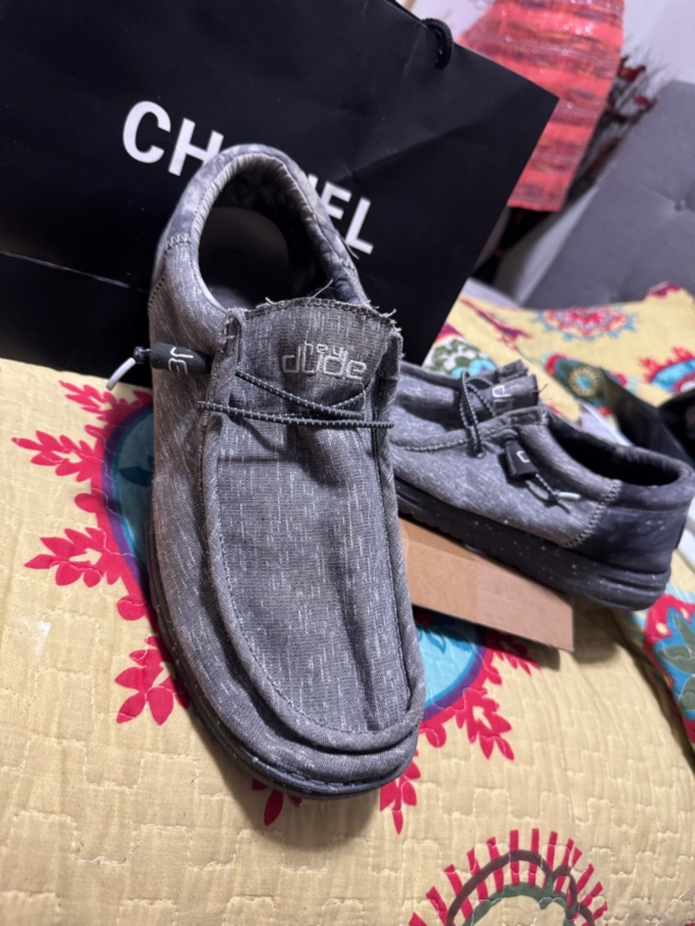 Hey Dude Men's Slip-On Loafers in Grey Canvas